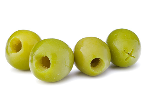 Green olives fruits isolated on white cutout