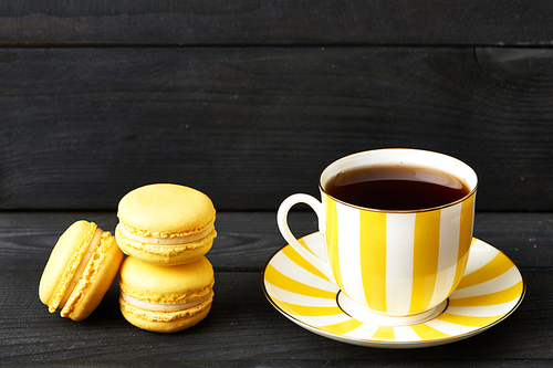 French delicious dessert macaroons on table