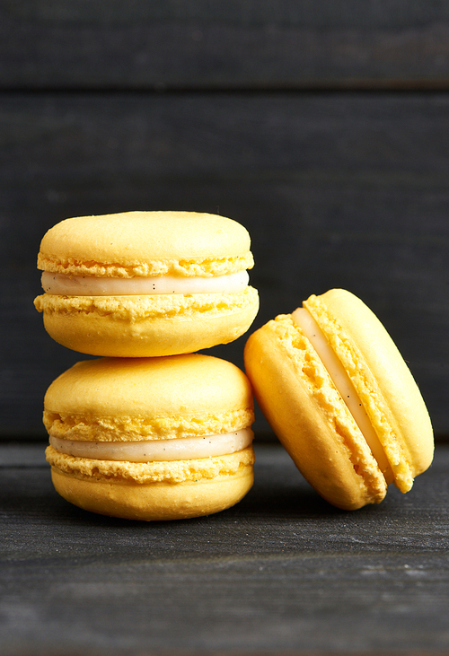 French delicious dessert macaroons on table