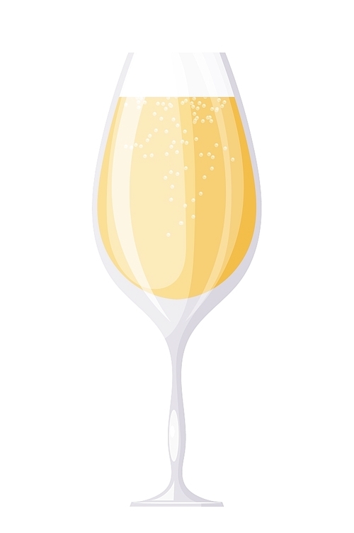 A glass of champagne wine with bubbles on a white background. The subject of the festive table. Isolate. Stock vector illustration