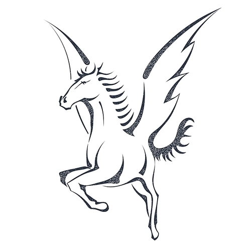 grunge sketch of a flying pegasus, isolated on white . unicorn. stock vector illustration.