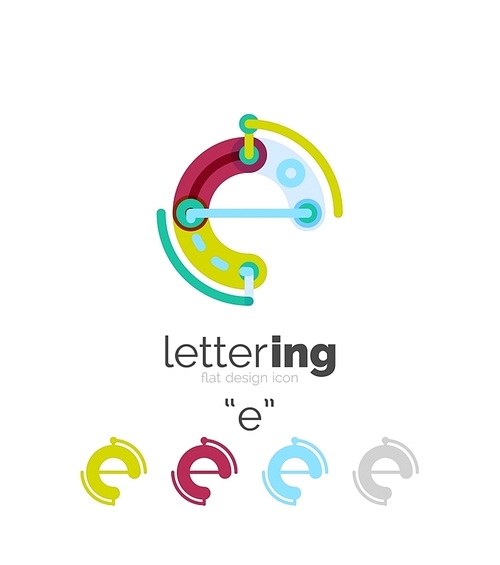 Letter logo line concept isolated on white. Connected color segments