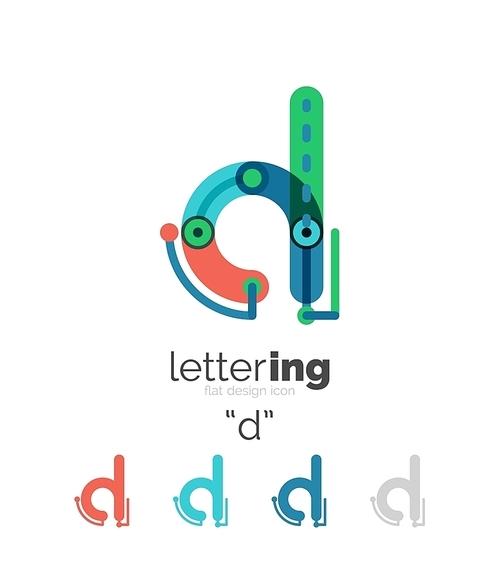 Letter logo line concept isolated on white. Connected color segments