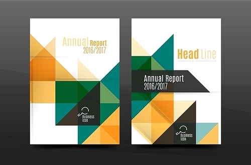 Colorful geometry design annual report a4 cover brochure template layout, magazine, flyer or leaflet booklet. Modern minimal triangle pattern. Vector illustration