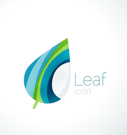 Abstract leaf company logo, nature logotype idea created with waves and round shape. Minimal abstract eco environmental concept