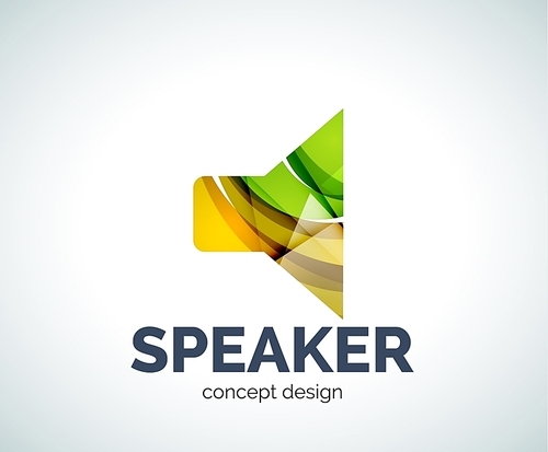 Speaker logo business branding icon, created with color overlapping elements. Glossy abstract geometric style, single logotype