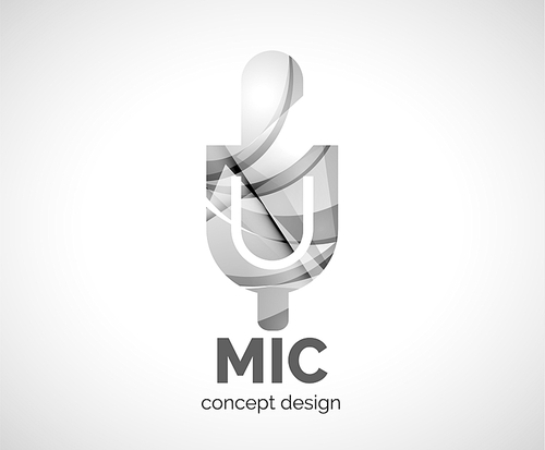 Microphone logo business branding icon, created with color overlapping elements. Glossy abstract geometric style, single logotype