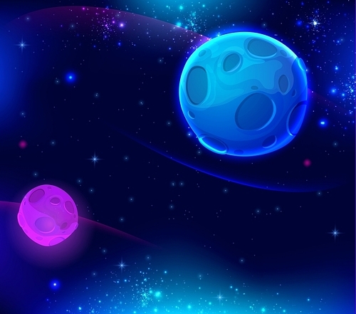 Space background with shining stars and blue planet. Vector illustration.