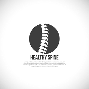 Healthy spine logo template with white vertebral column in black circle on white background flat vector illustration
