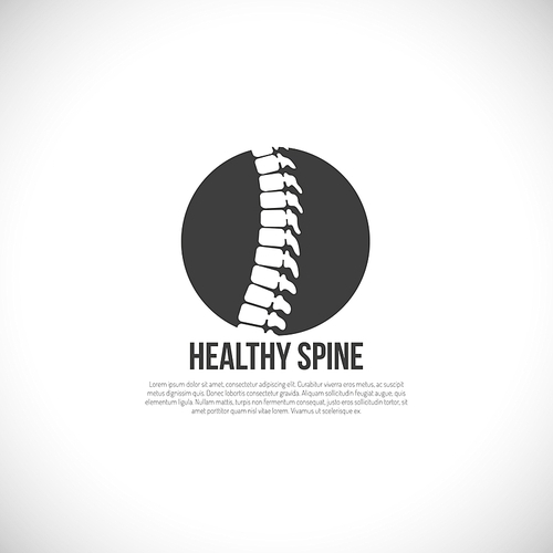 Healthy spine logo template with white vertebral column in black circle on white background flat vector illustration