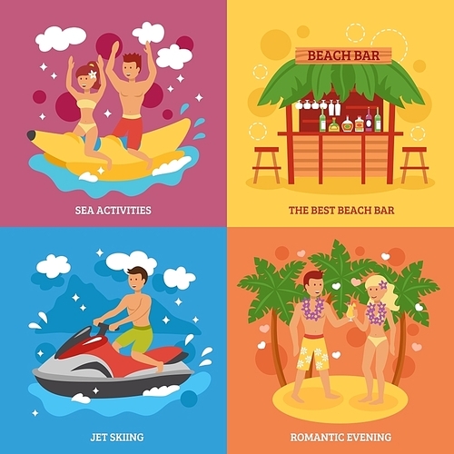 Beach design concept set with flat sea activities icons isolated vector illustration