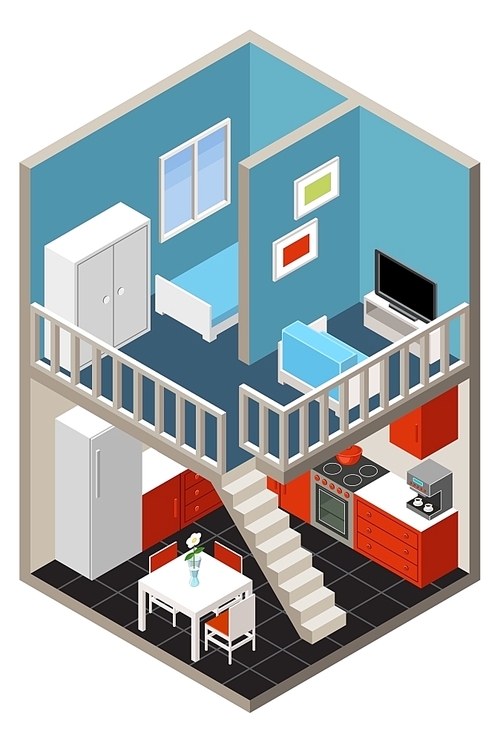 Vector isometric house with furniture