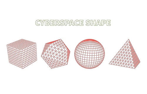 Abstract cyberspace geometric shapes. Cyberspace grid. 3d technology cyberspace grid. Technology cube square circle triangle computer graphic. Futuristic technology. Three-dimensional abstract vector
