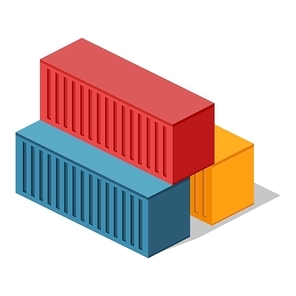 Isometric 3d container delivery. Cargo container, cargo and container, freight industry, export container, industrial comtainer, storage goods, delivery container, import heavy container illustration