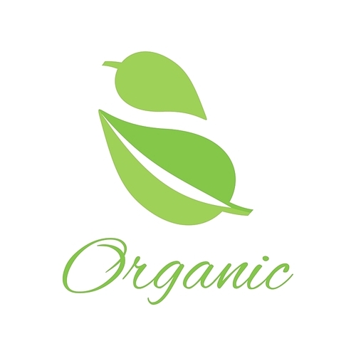 Organic logo green leaf design flat. Organic and logo, nature logo, leaf logo, organic label, nature green logo, eco organic  leaf, natural leaf plant, organic bio, health organic label illustration