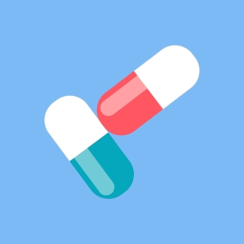 Colorful pills design flat icon. Pill and capsule, tablet isolated, medicine drugs, pharmacy and antibiotic, vitamin health and medical painkiller, care healthy vector illustration
