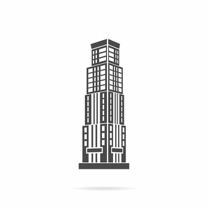 Skyscraper logo building icon. Black building and isolated skyscraper, tower and office city architecture, house business building logo, apartment office vector illustration