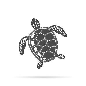 turtle isolated on white  design flat. tortoise with a big black carapace. the head and fins are covered with turtles speckled pattern. creature  wildlife of wold world. vector illustration