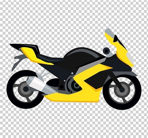 Cool motorcycle isolated on white . Vehicle on two wheels, biker chopper. Transport modern motorbike with power engine. Classic bike for riding in a flat style. Vector illustration