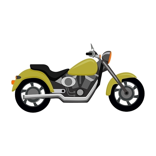 Cool motorcycle isolated on white . Vehicle on two wheels, biker chopper. Transport modern motorbike with power engine. Classic bike for riding in a flat style. Vector illustration