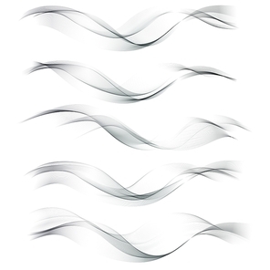 Set abstract gray smoke wave. Transparent wave. Abstract smooth wave vector. Smoke gray wave. Vector Abstract Lines
