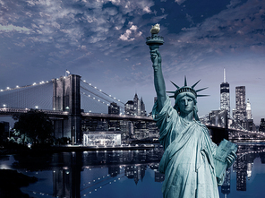 Liberty Statue and Brooklyn bridge New York American Symbols USA photomount