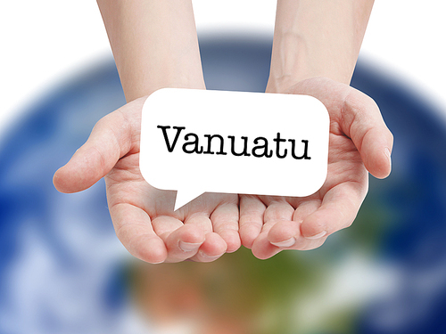 Vanuatu written on a speechbubble