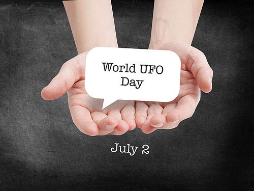 World UFO day written on a speechbubble