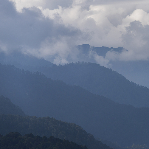 Fog over mountain range, Dochula Pass, Thimphu, Bhutan