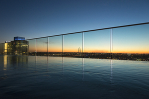 View of infinity pool at dusk, Victory Park, Dallas, Texas, USA