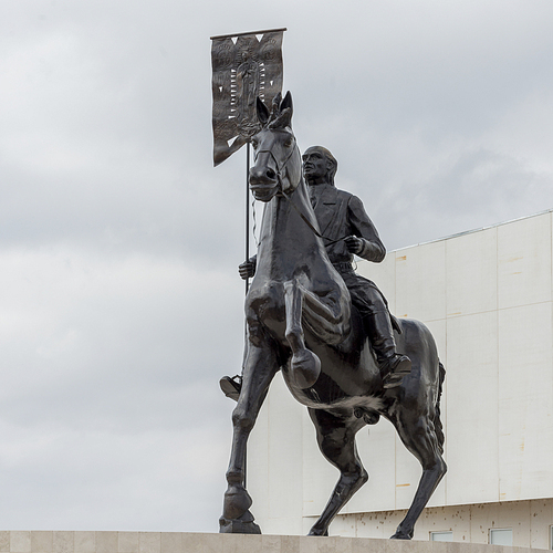 Low angle view of equestrian statue, Los Olivos, Dolores Hidalgo, Guanajuato, Mexico