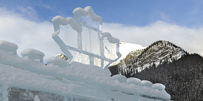 Low angle view of ice castle, Lake Louise, Banff National Park, Alberta, Canada
