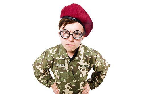 Funny soldier isolated on white