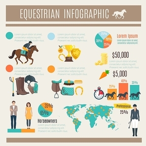 Color decorative infographic about equestrian horce race and jockey vector illustration