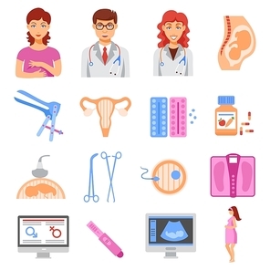 Obstetrics flat icons set with flat gynecology icons set isolated vector illustration