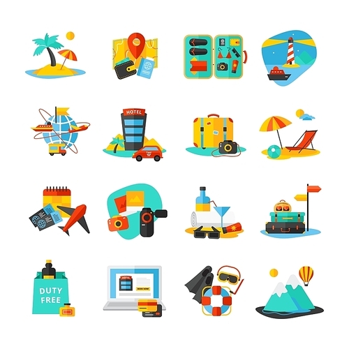 Decorative isolated icon set with different ways to spend vacation holidays and weekend vector illustration