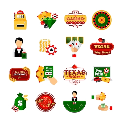 Casino decorative isolated icon set with different elements of playing process vector illustration