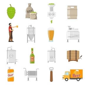 Brewery Icons Set. Brewery Vector Illustration. Brewery Flat Symbols. Brewery Design Set. Brewery Elements Collection.