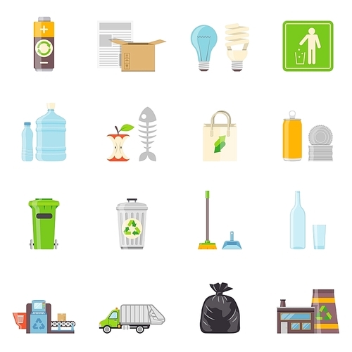 Garbage Icons Set. Recycling Vector Illustration. Recycling Flat Symbols. Recycling Design Set. Garbage Recycling Collection.