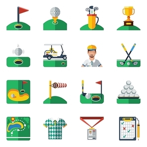 Golf Icons Set. Golf Vector Illustration. Golf Flat Symbols. Golf Design Set. Golf Elements Collection.