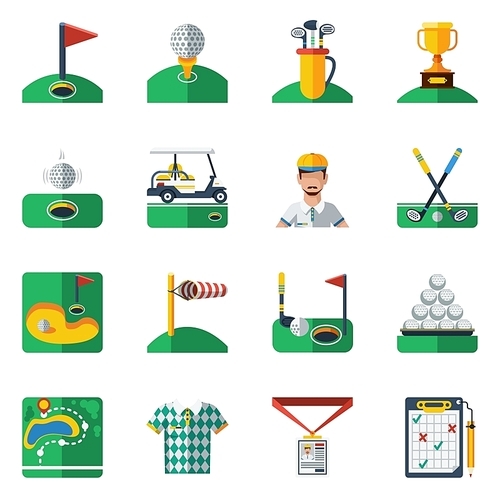 Golf Icons Set. Golf Vector Illustration. Golf Flat Symbols. Golf Design Set. Golf Elements Collection.
