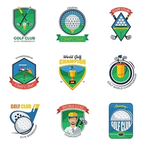 Golf Labels Set. Golf Emblems Set. Golf Vector Illustration. Golf Flat Symbols. Golf Design Set.