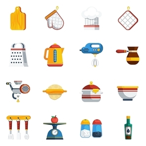 Kitchen Utensils Icons Set. Kitchen Utensils Vector Illustration. Cooking Flat Symbols. Kitchen Utensils Design Set. Cooking Elements Collection.