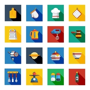 Cooking Shadow Icons Set. Kitchen Square Elements. Cooking Vector Illustration. Kitchen Flat Symbols. Cooking Design Set. Kitchen Objects Collection.