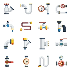 Pipes Icons Set. Pipes Vector Illustration.Pipes Flat Symbols. Pipes Design Set. Pipes Elements Collection.