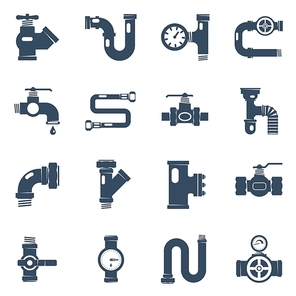 Pipes Black White Icons Set. Pipes Vector Illustration.Pipes Black Flat Symbols. Pipes Design Set. Pipes Elements Collection.