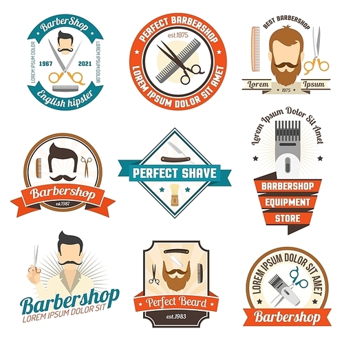Collection original color sign of barber shop for emblem or logo with white background isolated vector illustration