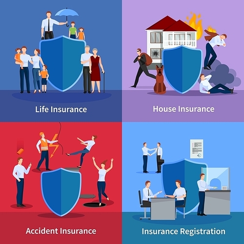 Personal and property insurance with protection of life and against accident  registration of events isolated vector illustration
