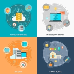 Electronic systems for security and convenience with smart house internet of things big data isolated vector illustration