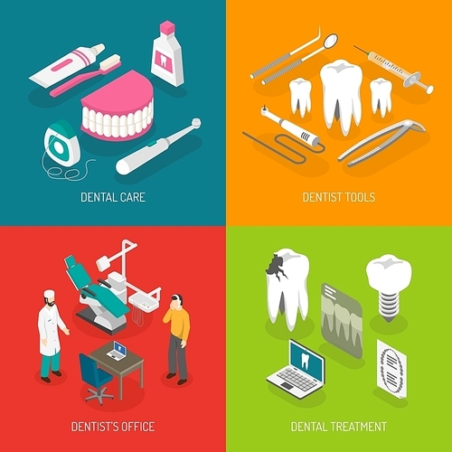 Dentist care concept 4 isometric icons square with teeth decay prevention and treatment abstract isolated vector illustration